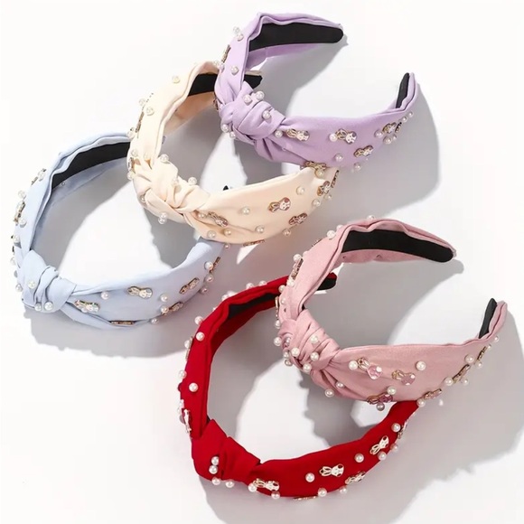 Blue Easter Bunny Faux Pearl Knotted Headband - Picture 3 of 4